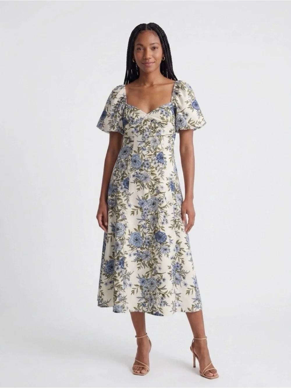 Avec Les Filles Twist Bodice Midi Dress, Blue Garden Trellis, True to Size 6